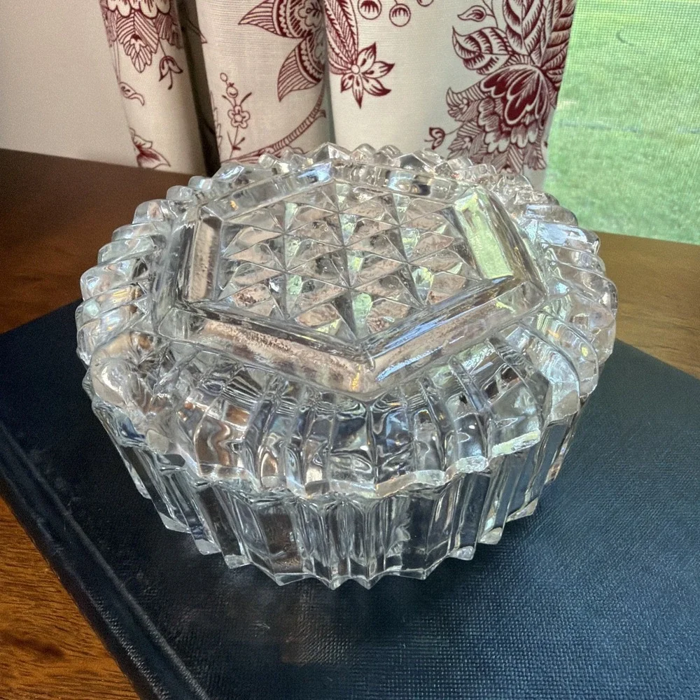 Vintage Pressed Glass Clear Vanity Lidded Powder Jar
